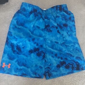 Under Armour Blue Tie-Dye Kids Swim Trunks with Orange Logo